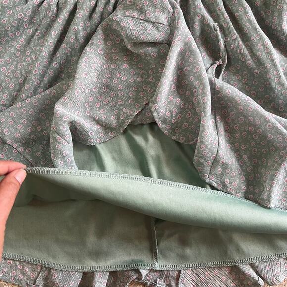 Trixxi Women’s Green Floral Mini Dress, Size M, Puff Sleeve, Smocked Waist Lined - Picture 8 of 10